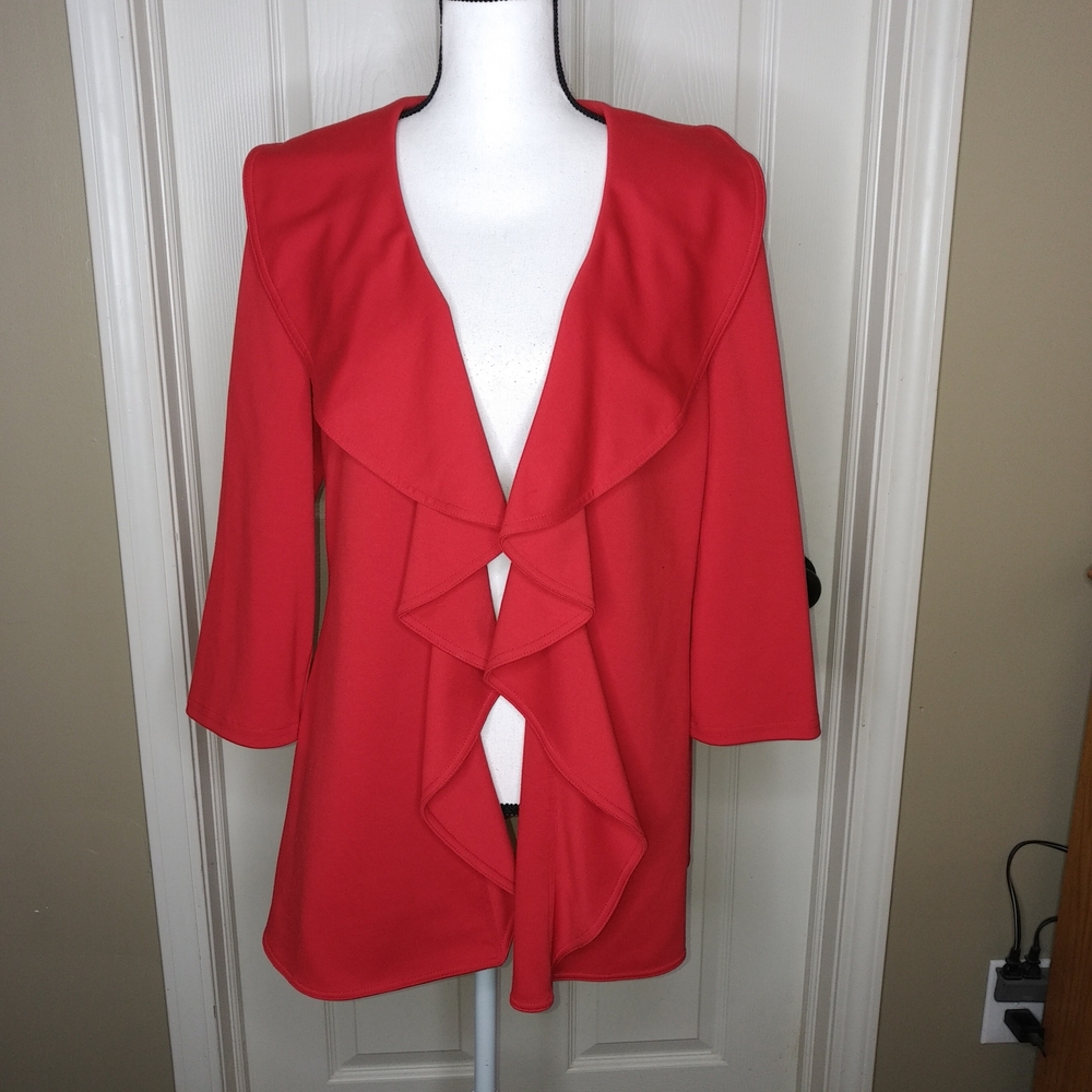 Calvin Klein Christmas Red Waterfall Design Blazer Jacket Cardigan Sweater Sz 10